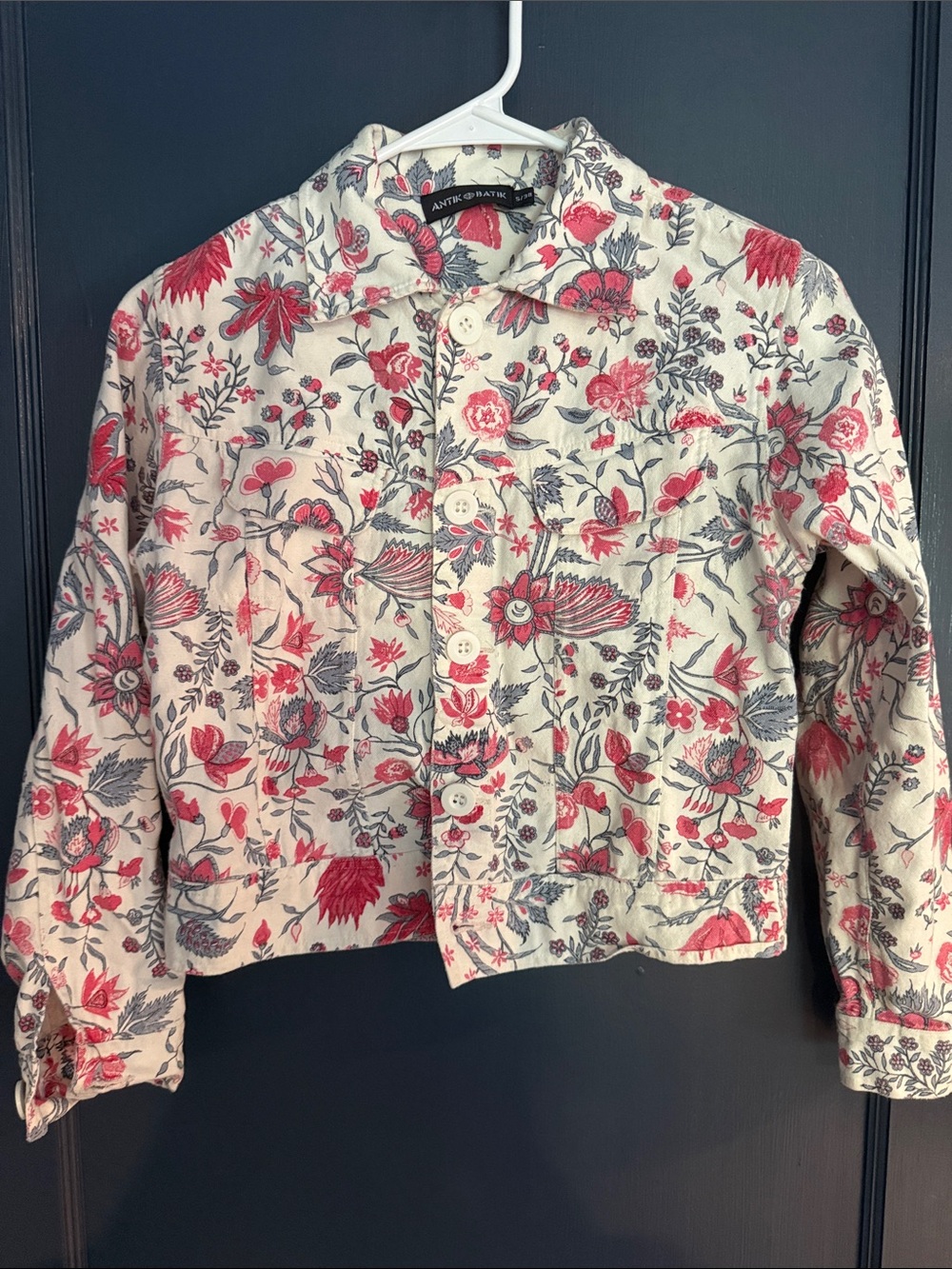Antik Batik Women's Floral Button-Front Jacket in Cream & Red